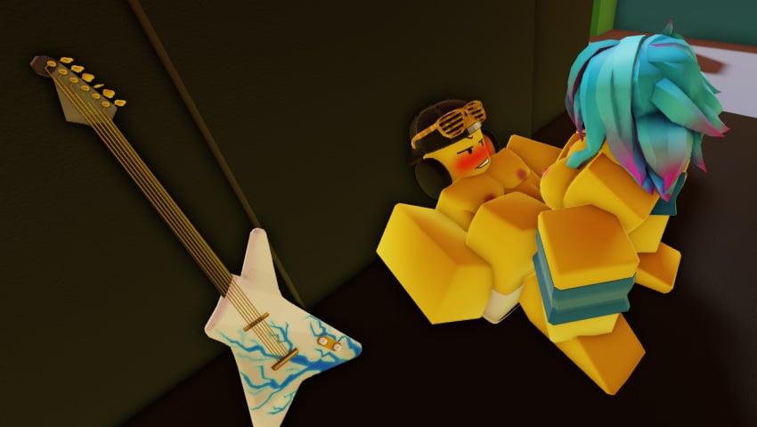 1boy 1girls 3d aged_up alternate_version_available blue_hair blush boombox_(doomspire_defense) cowgirl_position doomspire_defense nyxwastaken pleasure_face riding roblox roblox_game robloxian rockstar_(doomspire_defense) self_upload smug tagme vaginal_penetration yellow_body