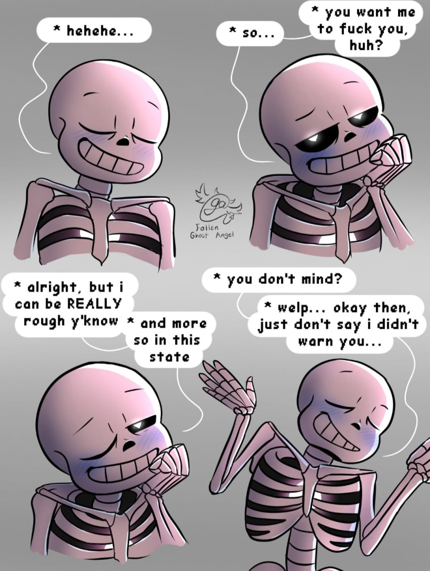 blush dialogue fallen_ghost_angel_(artist) heart-shaped_pupils sans skeleton undertale