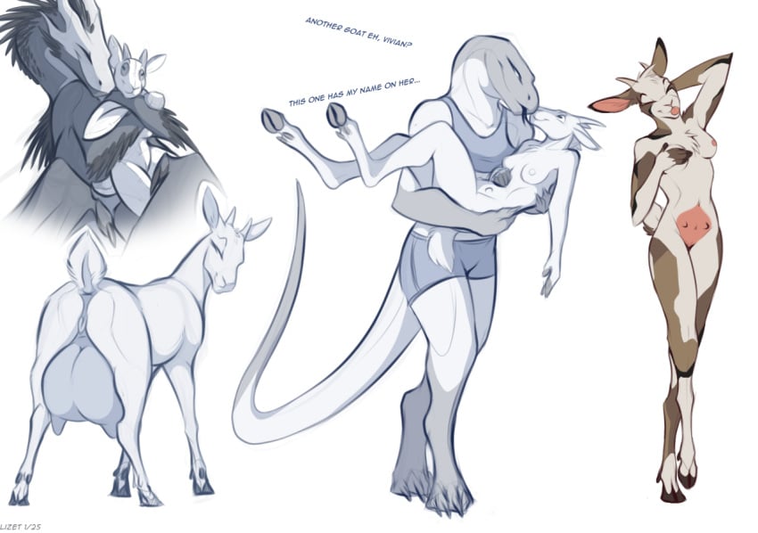 anthro anus biped bovid breasts caprine duo female feral genitals goat hooves horn interspecies komodo_dragon lizard lizet mammal monitor_lizard multiple_images predator/prey pussy quadruped reptile scalie solo tail teats vivian_(lizet)