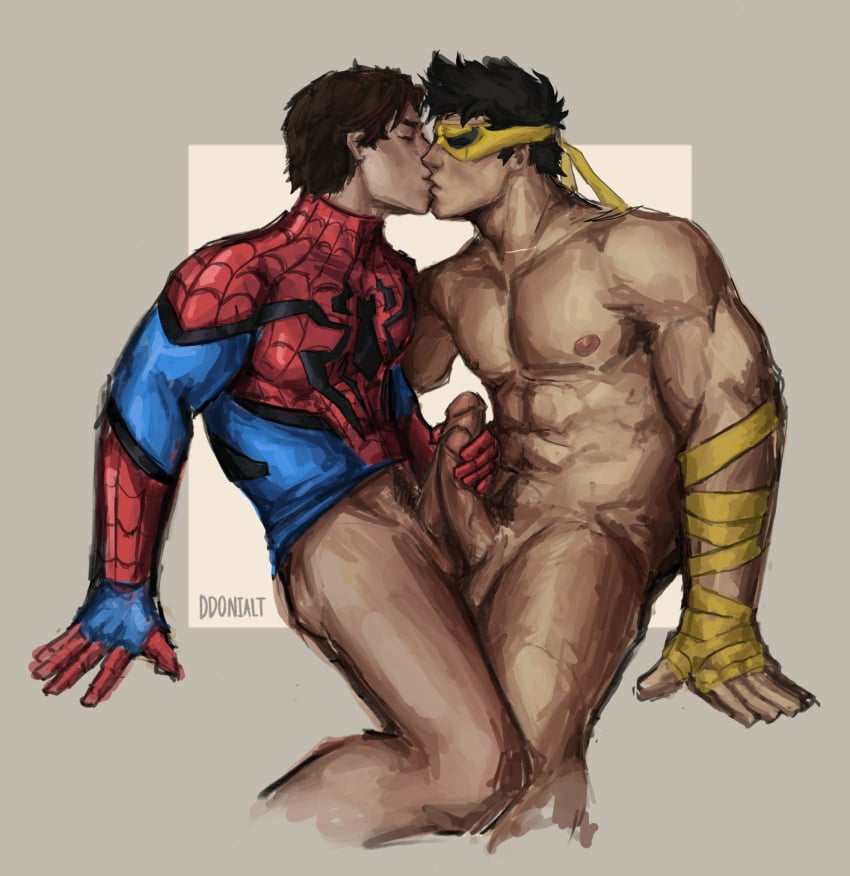 2boys ddonialt frottage frotting iron_fist iron_fist_(marvel_rivals) kissing male_only marvel_rivals masturbation muscular_male spider-man spider-man_(marvel_rivals)