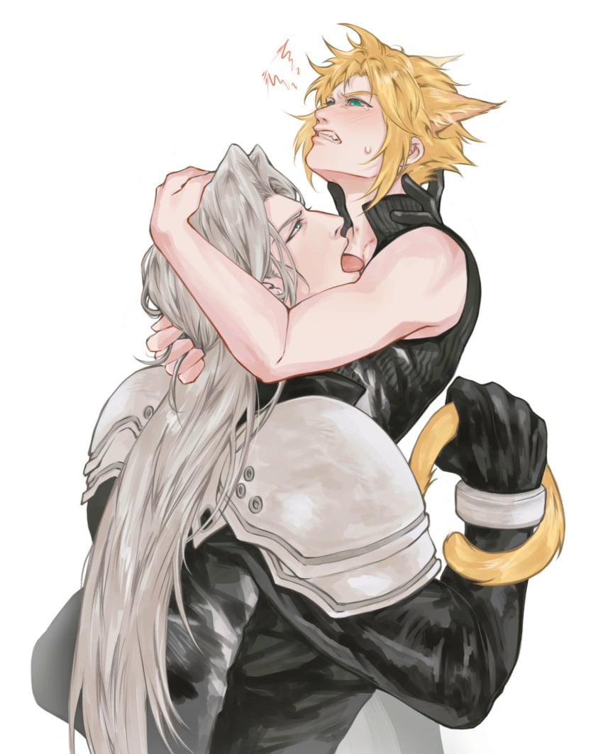 2boys blonde_hair cloud_strife final_fantasy final_fantasy_vii gay sephiroth tail white_hair