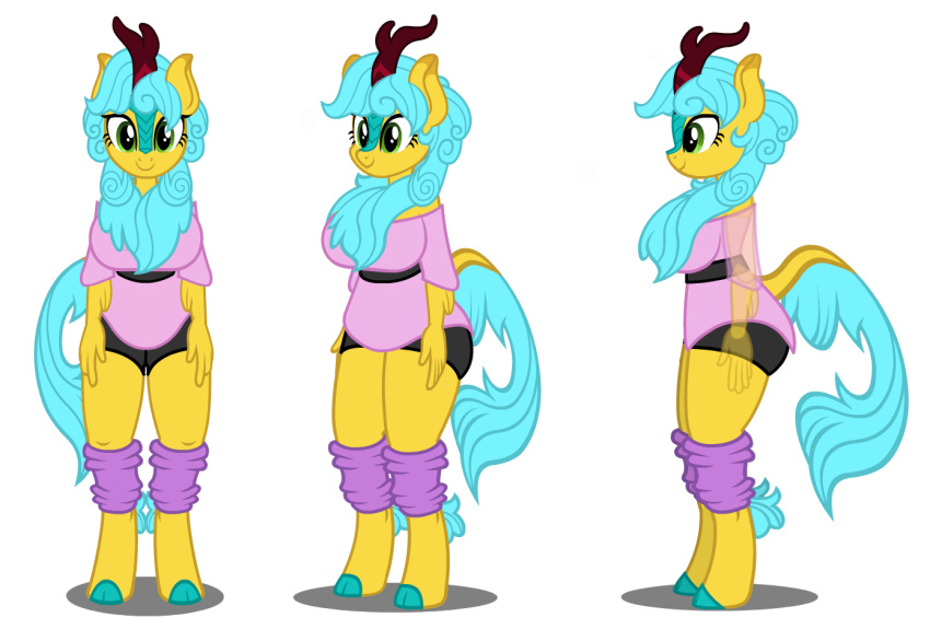 alternate_version anthro big_breasts bimbo breasts cloven_hooves commission commissioner:adamleisemann flashequestria kirin kirin_oc leonine_tail my_little_pony oc oc_only part_of_set reference_sheet simple_background solo summer_breeze_(oc) tail unguligrade_anthro valley_girl white_background wide_hips