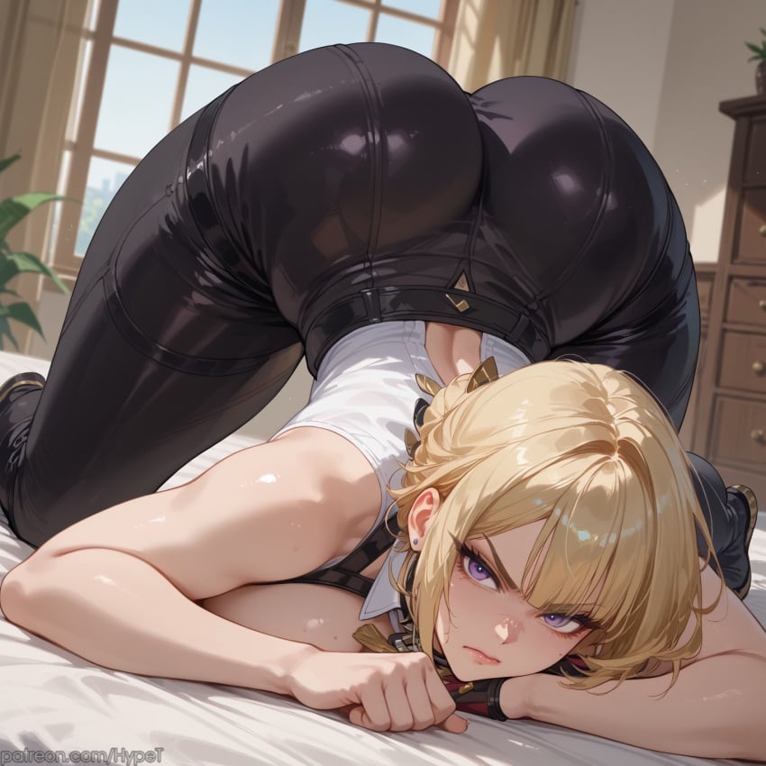 ai_generated alternate_version_at_source annoyed ass_up big_breasts blonde_hair bodyguard evelyn_chevalier female hypet pants shiny stars_of_lyra tagme thick thick_ass thick_thighs thigh_highs thighhighs thighs video_game_character video_games wide_hips zenless_zone_zero