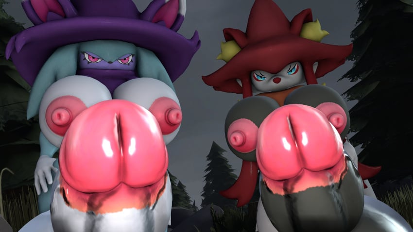 2furrys 2futas 3d big_breasts big_penis blue_eyes breasts furry furry_futa futanari hat katress nipples no_bra no_panties palworld pov tagme tagme_(artist)