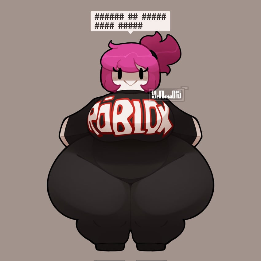 1girls ass belly breasts censored censored_text chubby chubby_female fat female female_focus female_only guest_(roblox) guest_224 hashtag hips large_ass large_breasts pink_hair ponytail roblox robloxian srnava stomach text text_bubble thick_thighs thighs wide_hips