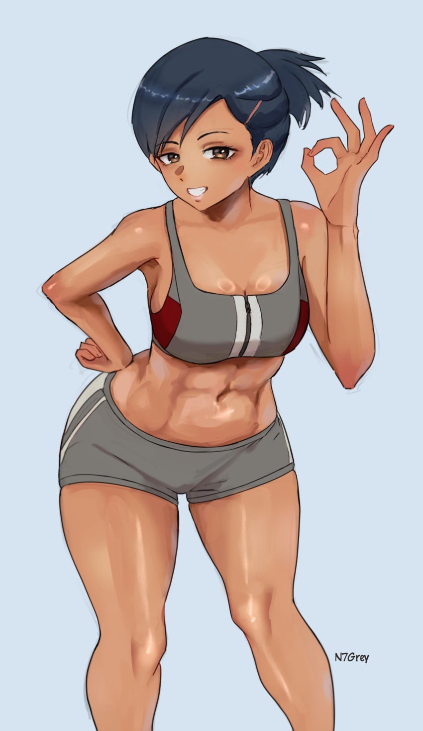 1girls abs atlus grin muscular muscular_female n7grey persona persona_3 solo sports_bra tomboy yuko_nishiwaki