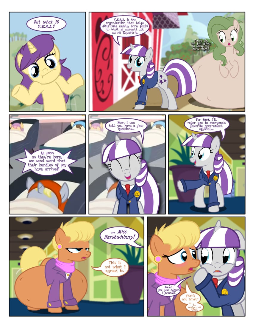 baby baby_pony belly belly_bed blush bountiful_fields_(oc) clothing comic dakota_dallas_(mlp) earth_pony english_text female flashequestria foal huge_belly hyper hyper_belly hyper_pregnancy impossibly_large_belly kicking mare ms._harshwhinny_(mlp) my_little_pony oc pony pregnant shrug suit text twilight_velvet_(mlp) unicorn what yeaa_(comic)