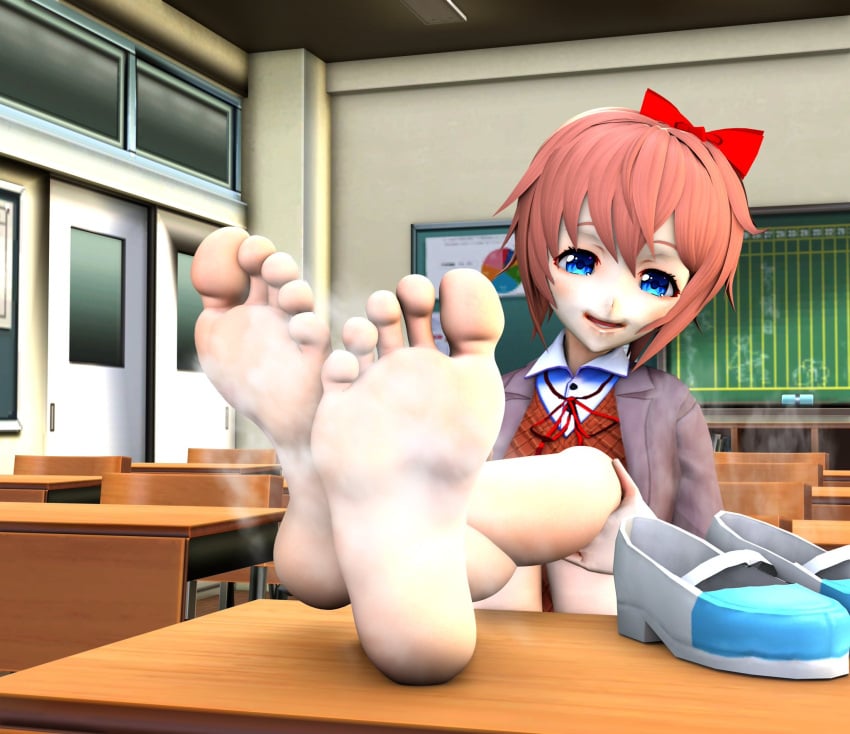 1girls 3d 3d_(artwork) barefoot blue_eyes bow bow_ribbon bow_tie bowtie crossed_feet crossed_legs doki_doki_literature_club feet female female_only foot_fetish foot_focus footfetishrenders green_eyes imminent_footjob light-skinned light-skinned_female light_skin nail_polish orange_hair presenting_feet sayori_(doki_doki_literature_club) school school_desk school_girl school_uniform schoolgirl schoolgirl_uniform shoes shoes_off shoes_removed short_hair smelly_feet soles steam steamy steamy_feet steamy_shoes sweaty_feet toes variant variant_set