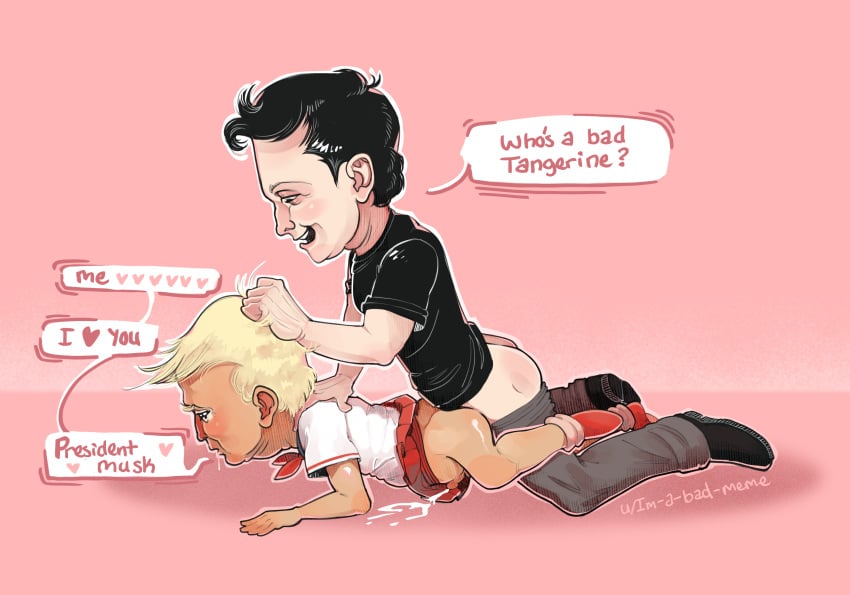 2boys ass black_hair black_shirt blonde_hair buttsex cum donald_trump double_chin drool elon_musk from_behind gay grabbing_hair light-skinned_male male_only meme meme_reference orange_skin political_cartoon politician politics real_person republican school_uniform schoolgirl smug submissive_male white_shirt why wtf