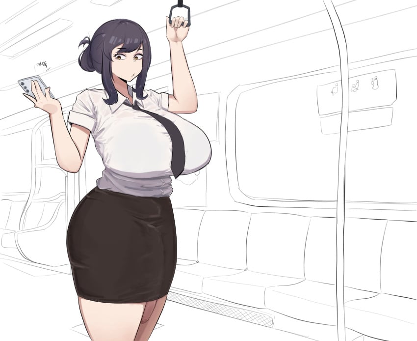 1futa 2023 71er big_breasts big_penis black_hair breasts clothed clothing flaccid futa_only futanari getting_erect huge_cock human korean light-skinned_futanari light_skin mostly_clothed office_lady pencil_skirt penis public public_exposure public_transportation short_hair solo standing texting thick_thighs train wide_hips