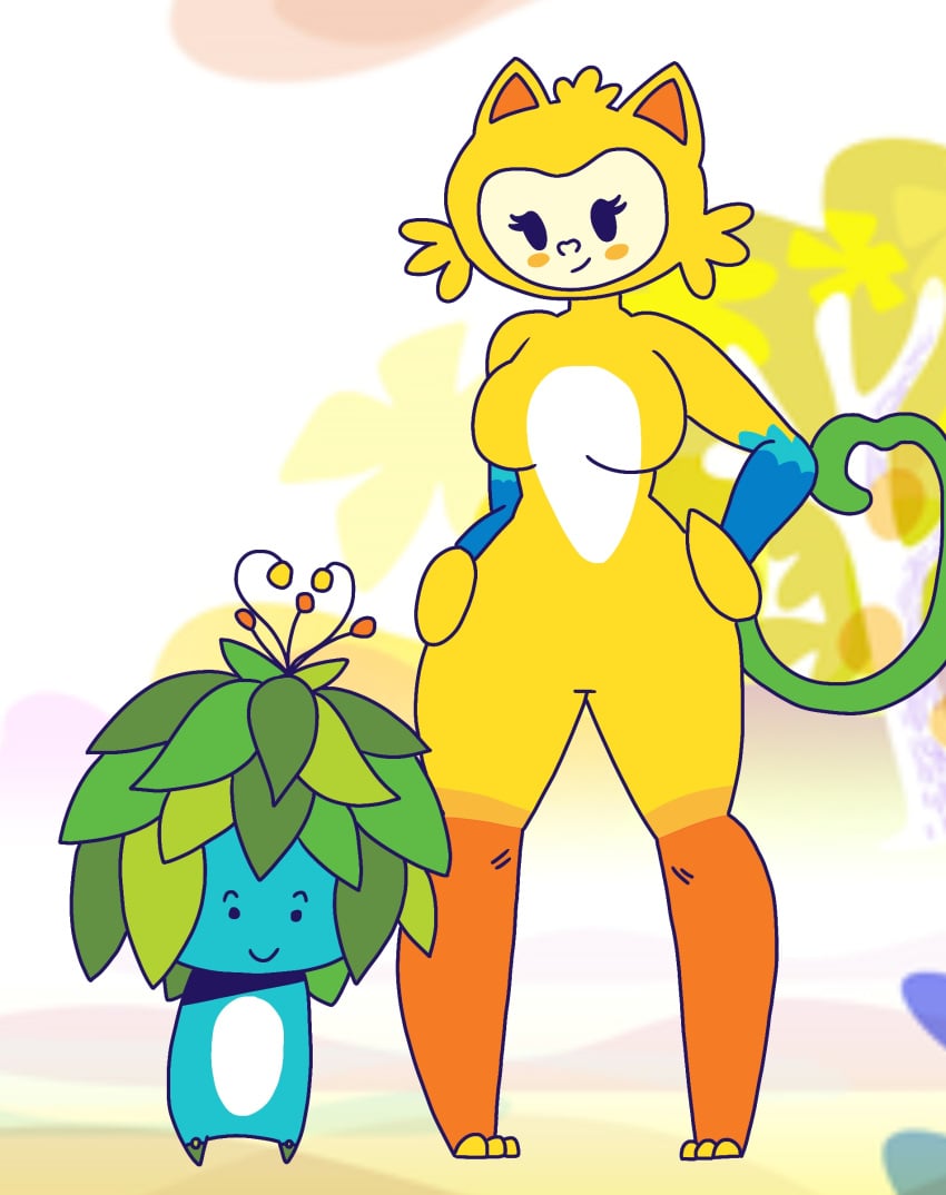 1boy 2016_rio_olympics :) background cheeks female flora_fauna genderswap_(mtf) hybrid jxzuke male mascot no_sex olympics plant rule_63 smaller_male tall_female thicc tom_(mascot) traced vinicius_(mascot) what wtf