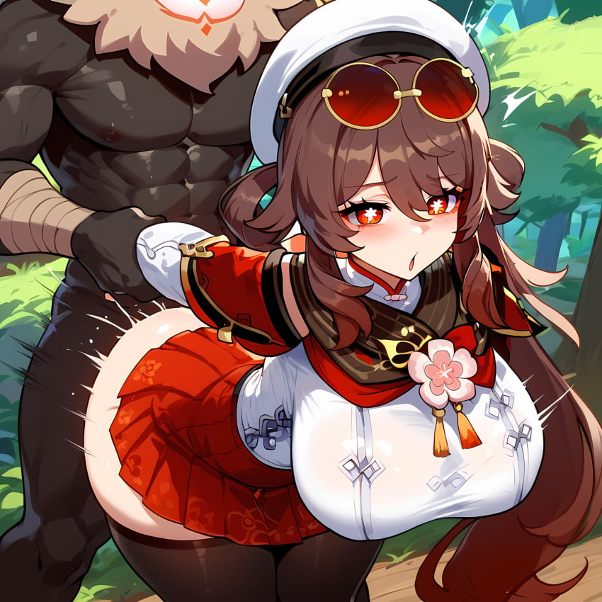 1girls 1monster 2d ai_generated arm_grab arms_behind_back ass big_ass big_breasts big_butt big_thighs breasts brown_hair clothed clothed_female_nude_male clothed_sex clothing doggy_style fat_ass female genshin_impact hilichurls_(species) hu_tao_(cherries_snow-laden)_(genshin_impact) hu_tao_(genshin_impact) huge_ass huge_breasts huge_butt interspecies penetration rough_sex sex standing standing_doggy_style standing_sex thick thick_ass thick_thighs thighhighs thighs