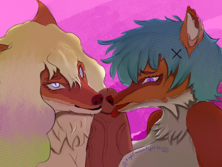 blonde_hair blue_hair danica_hyton dick dyed_hair female fox foxes fur furry furry_female furry_only oc ocs original original_character penis red_fur selena_hyton sisters