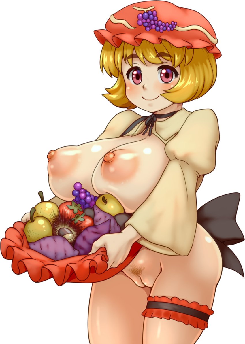 bottomless breasts d.koutya large_breasts minoriko_aki pubic_hair pussy revealing_clothes tagme touhou