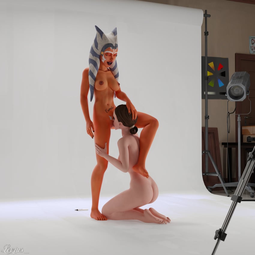 2girls 3d ahsoka_tano alien ass breasts cunnilingus female levius_nsfw nipples oral oral_sex orange_skin padme_amidala photoshoot pussy star_wars togruta yuri