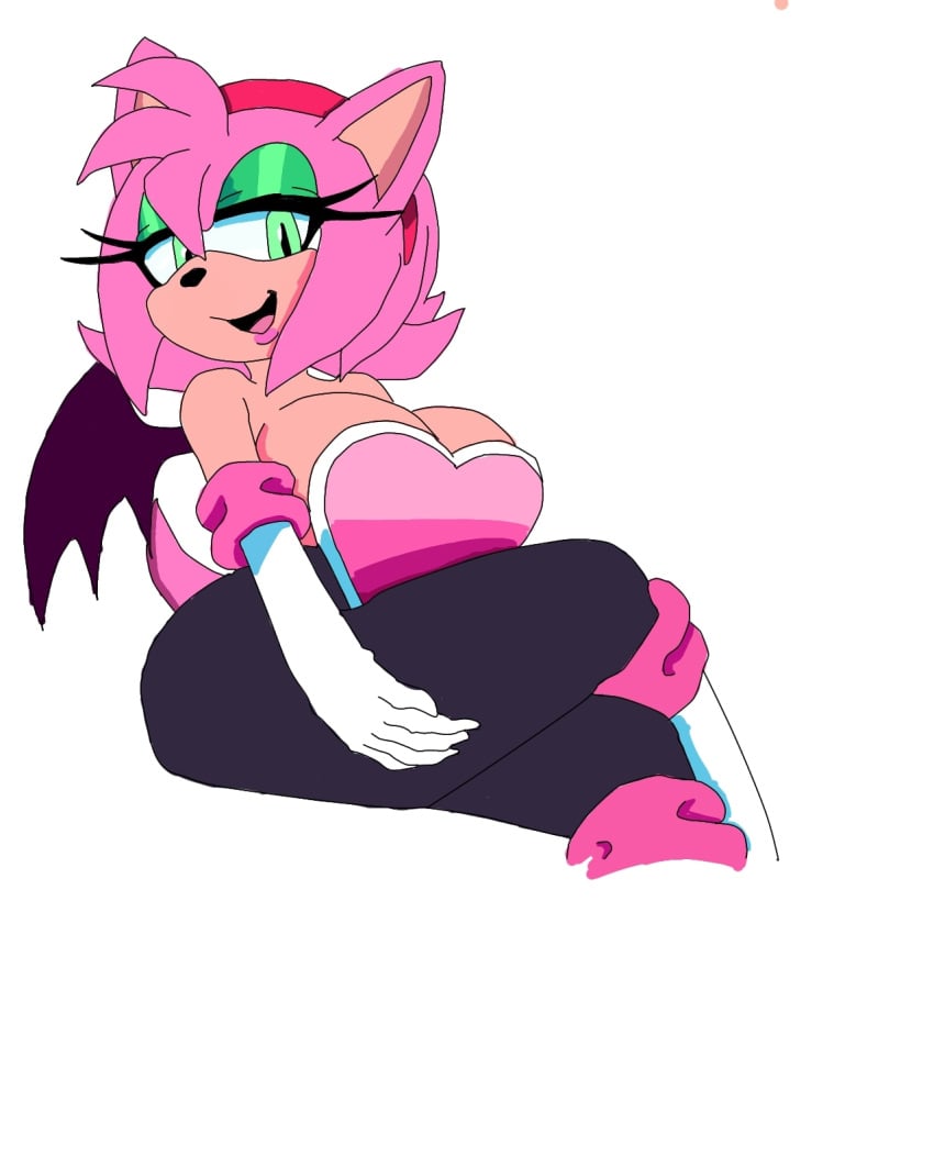 amy_rose art_trend bodysuit meme meme_attire meme_clothing neckline rouge_the_bat_(cosplay) seductive_look seductive_pose spandex_suit