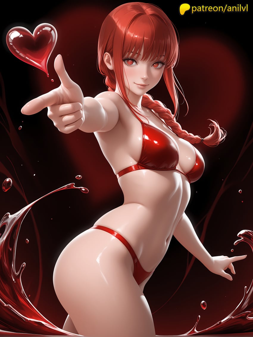 1girls 2024 ai ai_assisted ai_generated anilvl anime anime_girl anime_style armpits artist_name average_breasts bangs beckoning bikini black_background blood braid braided_ponytail breast breasts breasts breasts bust chainsaw_man chest eyebrows_visible_through_hair female finger_gun foreshortening heart hi_res high_quality high_resolution highres light_smile long_hair looking_at_viewer makima_(chainsaw_man) medium_breasts navel outstretched_arm outstretched_hand patreon patreon_username pointing pointing_at_viewer reaching reaching_out red_eyes smile solo splashing stable_diffusion swimsuit watermark