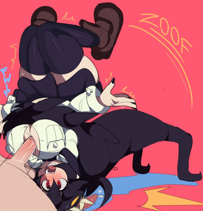 1girls 2boys black_hair black_nails breasts captain_kirb chubby cleavage clothed female filia_(skullgirls) german_suplex huge_ass huge_breasts long_hair male nude paizuri parasite penis red_eyes samson_(skullgirls) shirt shoes shortstack skirt skullgirls straight suplex text thick_thighs thighhighs trembling upside-down wide_hips