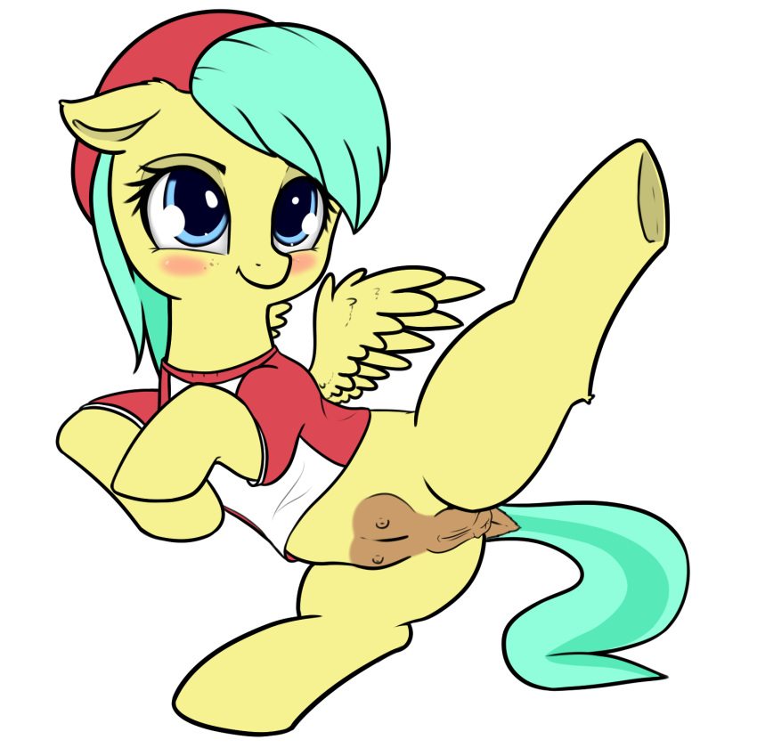 2019 alpha_channel animal_genitalia animal_pussy anus ass barley_barrel_(mlp) blush clothing crotchboobs cutelewds equid equine equine_pussy eyelashes female feral hi_res looking_at_viewer mammal my_little_pony presenting presenting_pussy pterippus pussy simple_background solo transparent_background wings young