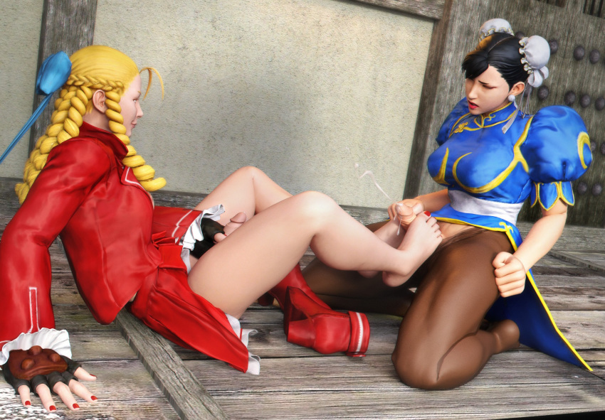 2futas 3d areolae barefoot breasts chun-li cum cumshot dawadd dickgirl erection feet footjob futa_on_futa futanari intersex karin_kanzuki masturbation nipples penis street_fighter toes