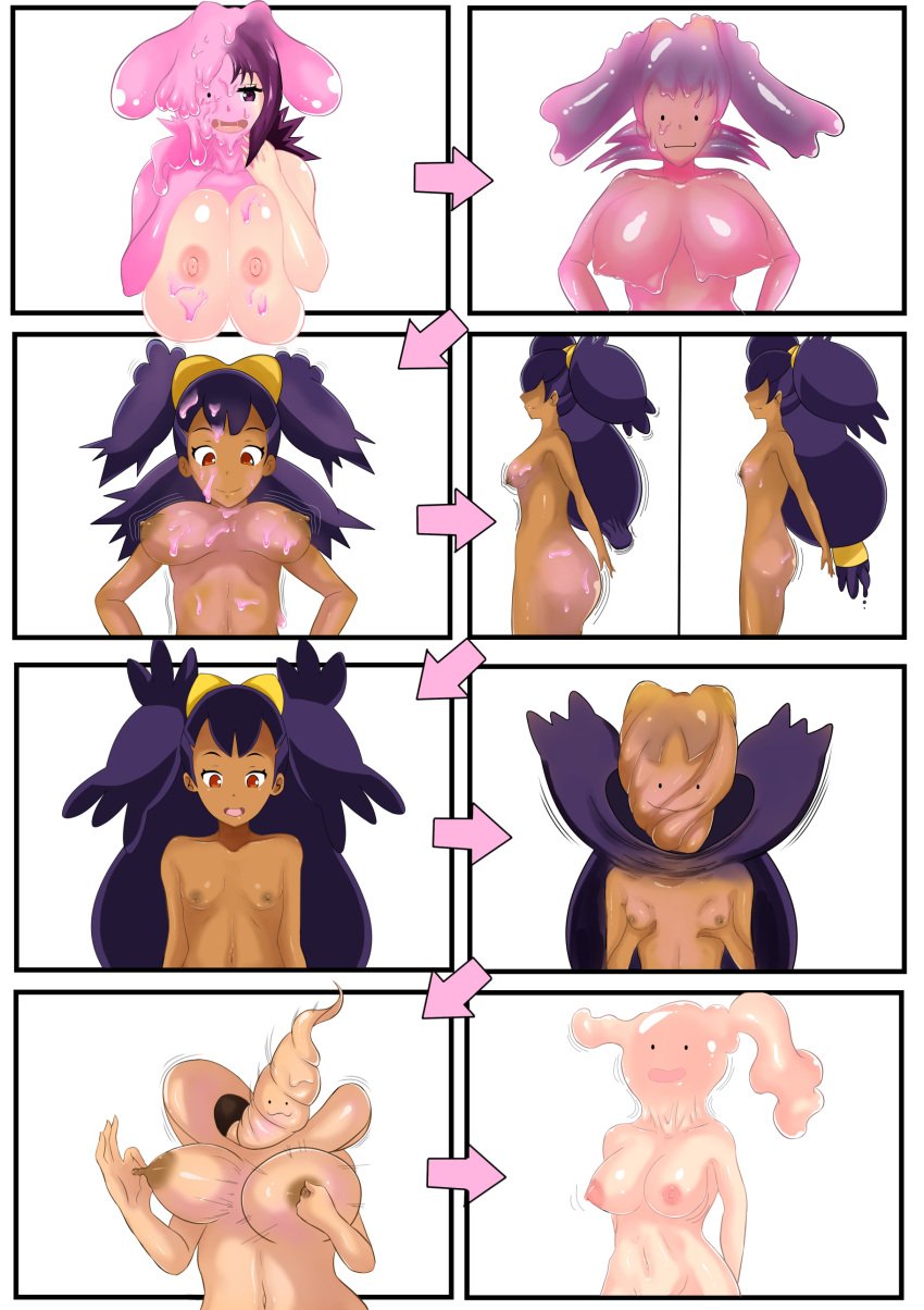 2019 3girls alternate_breast_size breast_expansion breast_reduction breasts brown_eyes curvaceous dark-skinned_female dark_skin ditto female female_only gym_leader human iris_(pokemon) large_breasts light-skinned_female light_skin long_hair multiple_girls nintendo philena_ivy pokémon_(species) pokemon pokemon_(species) pokemon_bw pokemon_professor pokemon_rgby pokemon_ss pokephilia purple_hair shapeshifter shiftingfun short_hair slime_girl sonia_(pokemon) transform_(pokémon_move) transformation