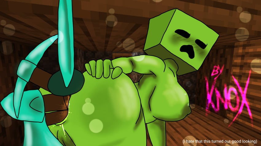 anal anal_insertion anal_masturbation anal_sex ass axe blush breasts creeper female female_only grabbing_own_ass green_skin half-closed_eyes improvised_dildo improvised_sex_toy minecraft minecraft_mob mob nude open_mouth pickaxe screenshot screenshot_background self_upload shovel solo_female sword vagina