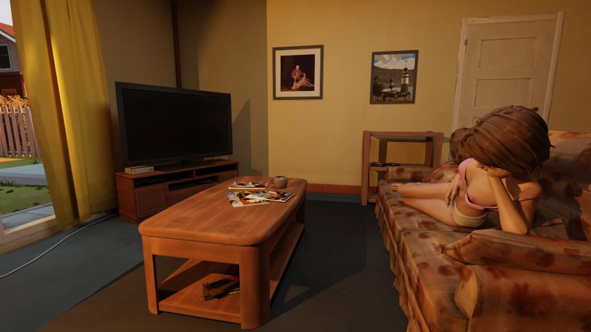 1girls accidental_exposure bra bra_down breasts down_blouse downblouse female laying_down laying_on_side life_is_strange loose_clothes max_caulfield nipple_slip partially_clothed sleeping small_breasts solo solo_female solo_focus underwear