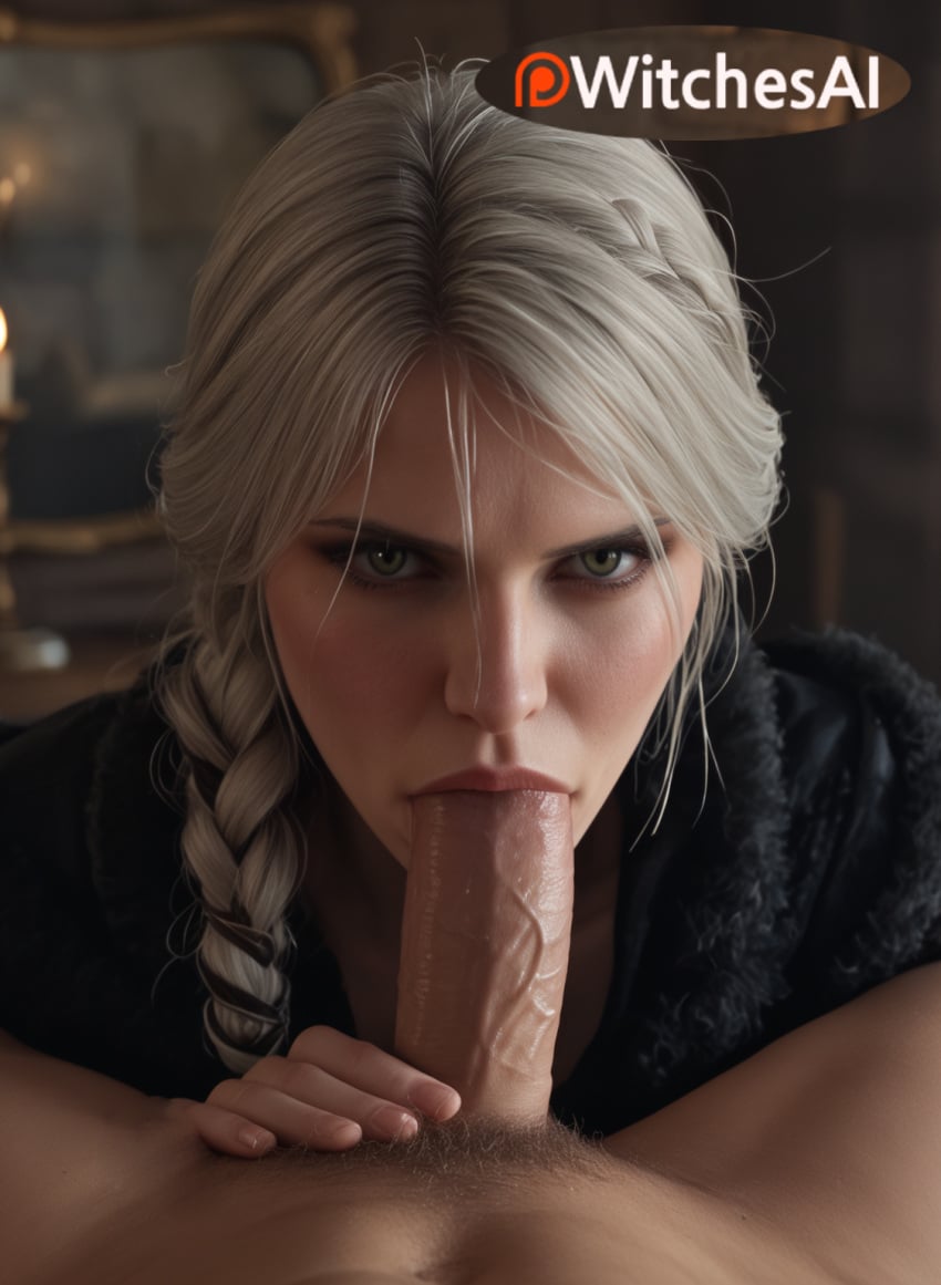 1boy absurd_res ai ai_art ai_generated blonde_hair blowjob blowjob_face blurry blurry_background blush braid ciri cirilla_fiona_elen_riannon clothed_female_nude_male erection fellatio female green_eyes hair_over_shoulder hi_res high_quality high_resolution highres lips long_hair looking_at_viewer male_pubic_hair nude oral patreon_username penis photoshop_(medium) pov pubic_hair realistic scar solo_focus sorceress straight the_witcher_(series) the_witcher_3:_wild_hunt the_witcher_4 uncensored veins veiny_penis watermark witches_ai
