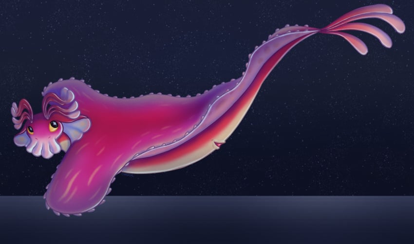 alien ambassador_questa animal_genitalia antenna_hair belly cloaca cyadical elio_(pixar) female feral genitals hair hi_res levitation pink_body solo space star tan_belly zero_gravity