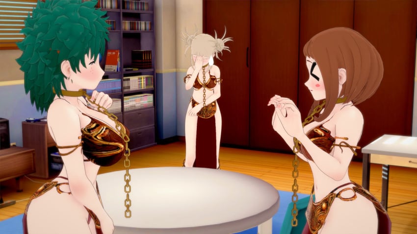 1boy 1girls 3d 3d_(artwork) 3d_background 3d_model 3d_render anime anime_screencap anime_style animegirl animestyle bare_arms bare_legs bare_midriff bare_shoulders bare_thighs bedroom bedroom_background bedroom_setting belly_button big_breasts big_breasts bikini bikini_top black_boots blinds blonde_hair blue_pants blush blushing_face books boots bra bracelet bracelets breasts brown_bikini brown_bikini_top brown_bra brown_eyes brown_hair canon_couple cds chain_leash chained chained_collar chained_up chains cleavage closed_eyes collar controller crossover crossover_cosplay curtains curtains_open dvd_case embarrassed embarrassed_female eyelashes face_freckles facepalm female femboy freckles freckles_on_face gold_(metal) gold_bracelets gold_buttons gold_collar gold_jewelry golden_bracelets golden_collar green_eyes green_hair grey_jacket hairbun hairbuns highlights_(coloring) himiko_toga izuku_midoriya jacket koikatsu leash leash_and_collar leash_pull leashed_collar light-skinned_female light-skinned_male light_skin loincloth long_hair male male/female manga_(object) may_the_4th_be_with_you medium_boobs medium_breasts messy_hair meta2012 metal_bracelet metal_collar midoriya_izuku midriff my_hero_academia nail_polish navel ochako_uraraka open_mouth panties pink_nail_polish pink_nails puffy_cheeks red_loincloth red_tie school_uniform shine shiney shiney_body shirt short_hair sideass slave slave_bikini slave_collar slave_leia slave_leia_(cosplay) slave_outfit slavegirl small_boobs small_breasts smile smiley_face speaker star_wars straight table teardrop thick_thighs tie toga_himiko ua_uniform uraraka_ochako wardrobe white_shirt white_skin wide_hips window yandere yellow_eyes