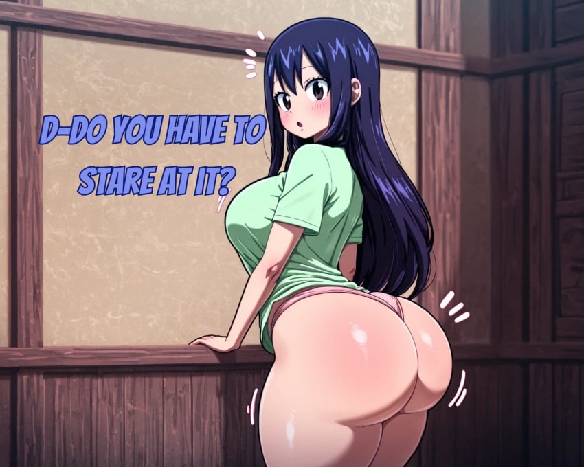 ai ai_generated ass astrawaifu big_ass big_butt blue_hair booty brown_eyes curvy curvy_ass curvy_body curvy_female curvy_figure curvy_hips dat_ass fairy_tail huge_ass large_ass looking_at_viewer looking_back panties thick_ass thick_hips thick_thighs wendy_marvell