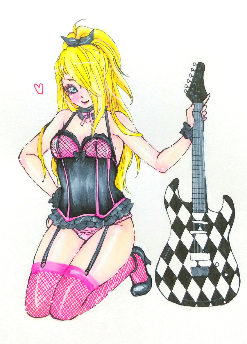 blonde_hair blue_eyes blush deidara female female_only guitar human long_hair looking_at_viewer naruto naruto_shippuden ninja panties rule_63 smile solo solo_focus thighhighs