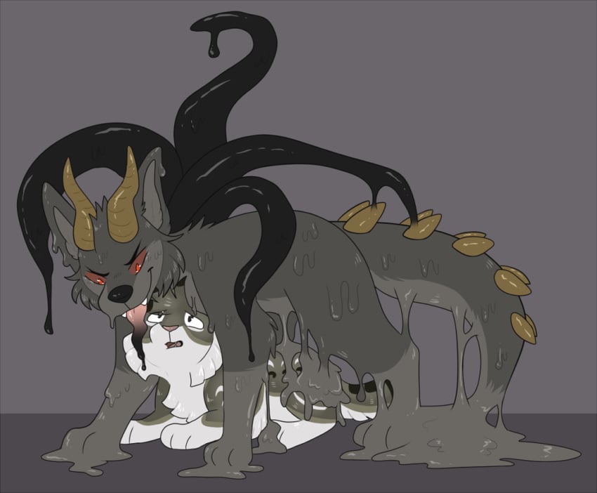 absorption_vore canid canine canis demon dynamo_(character) felid feline feral furry goo_creature goo_tentacles living_clothing living_latex lynx mammal merging nasty-fox tentacle vore wolf