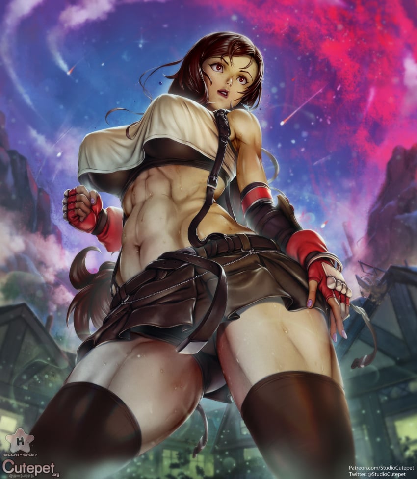 1girls abs big_breasts breasts cleavage cutepet female female_only final_fantasy final_fantasy_vii large_breasts muscles muscular muscular_female panties solo thighhighs tifa_lockhart