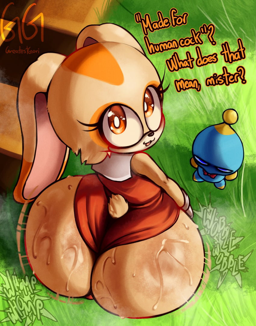 1girls 2025 animal_ears anthro anthro_female ass big_ass bodily_fluids bottom_heavy brown_eyes brown_nose bubble_butt bunny bunny_girl caked_up chao_(sonic) cheese_the_chao clothed clothing cotton_tail cream_the_rabbit cub death_stare dialogue digital_drawing_(artwork) digital_media_(artwork) dipstick_ears dress english english_text eyelashes facial_tuft female female_cub female_focus floppy_ears fur furry furry_female genitals girly girly_girl glare glaring glaring_at_viewer grass greatestgori huge_ass imminent_sex innocent lagomorph large_ass leporid long_ears looking_at_viewer looking_back looking_back_at_viewer mammal mobian_(species) multicolored_ears multicolored_face multicolored_skin onomatopoeia open-mouth_smile open_mouth open_smile orange_eyes orange_skin outdoors outside rabbit rabbit_ears rabbit_girl rabbit_tail rear_view scut_tail sega short_tail sitting small_breasts smile smiling_at_viewer sonic_(series) sonic_team sonic_the_hedgehog_(series) sweat sweaty_ass tail talking_to_viewer tan_body tan_fur tan_skin text thick thick_ass thick_butt thick_thighs two_tone_ears video_games white_skin wide_hips young young_anthro young_female