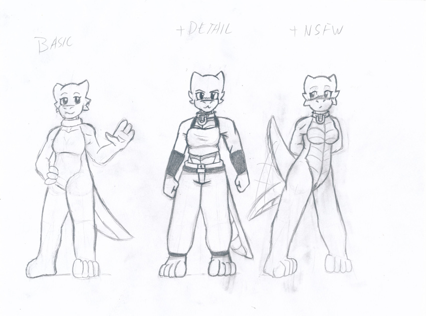 4_fingers 4_toes absurd_res anthro breasts clothed clothing female fingers hi_res kobold monochrome nude pussy rahuhe_(artist) reptile roxiil scalie simple_background standing toes traditional_media_(artwork) white_background