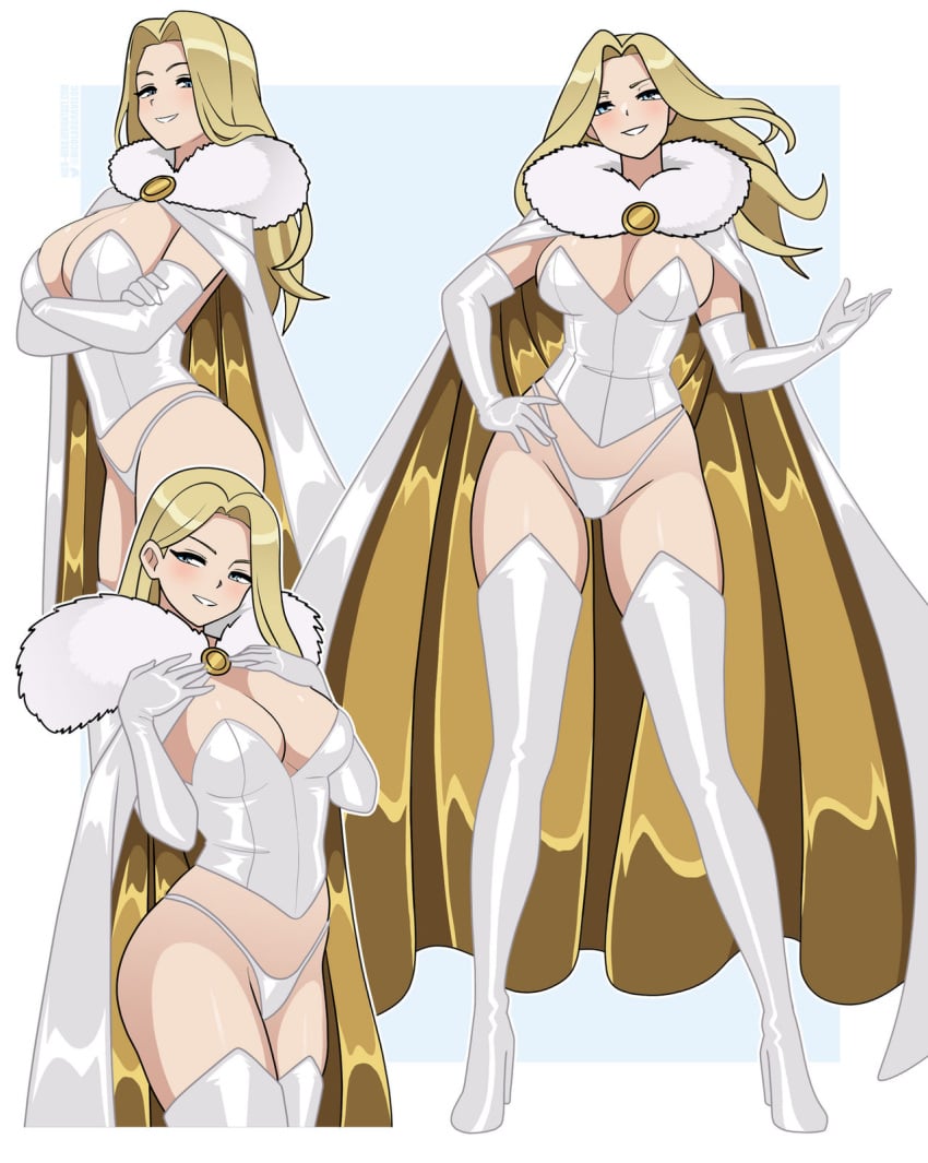 blonde_hair blue_eyes cleavage emma_frost hellfire_club large_breasts lingerie marvel marvel_comics micro_panties nico-neko panties white_queen x-men