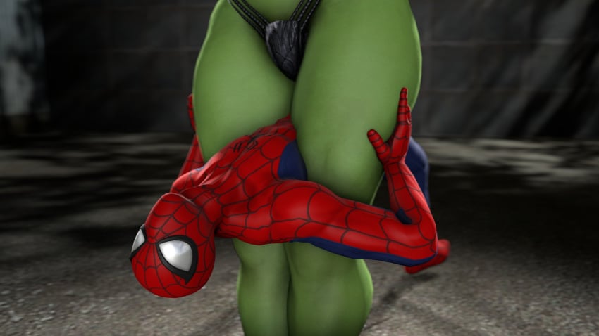 blueaurora3 blueaurorasfm bodyscissor bodyscissors femdom marvel marvel_comics naked_female she-hulk spider-man spider-man_(series)