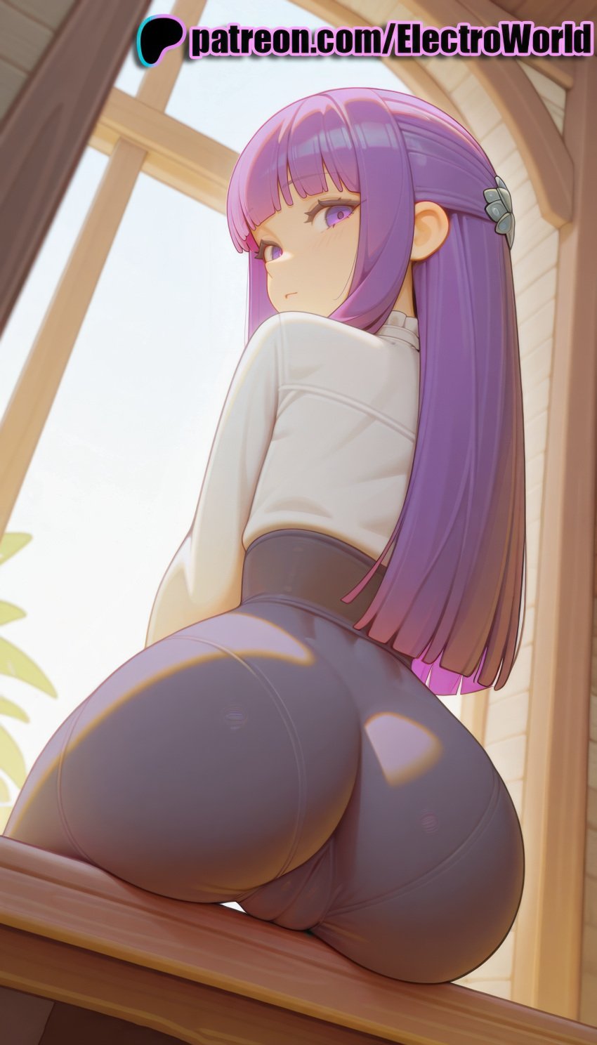 1girls 2025 ai ai_assisted ai_generated anime anime_girl anime_style artist_name ass ass ass_focus bangs big_ass big_butt blunt_bangs booty bubble_ass bubble_butt buttocks classroom curvy_ass curvy_butt cute_ass desk electroworld female fern_(sousou_no_frieren) firm_ass frieren_beyond_journey's_end from_behind hair_ornament hi_res high_quality high_resolution highres indoors juicy_ass juicy_butt large_ass long_hair looking_at_viewer looking_back on_desk pantylines patreon patreon_username perfect_ass plump_ass purple_eyes purple_hair round_ass sexy_ass shirt sitting solo sousou_no_frieren stable_diffusion table tight_ass voluptuous_ass watermark