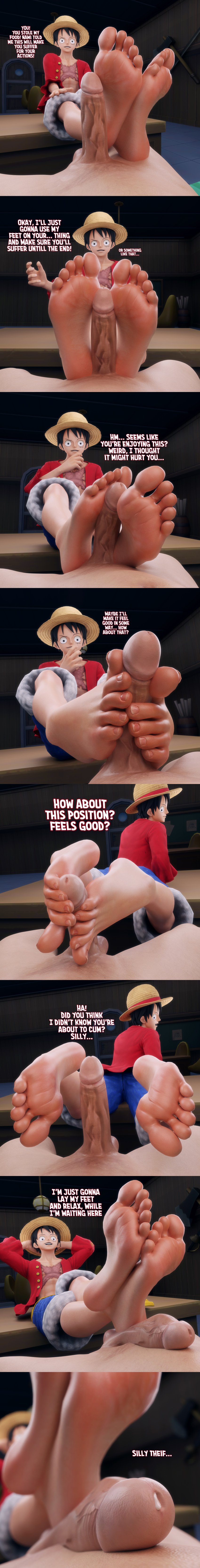 2boys 3d comic comic_strip dripping_cum foot_fetish footjob gay male_only maledom monkey_d_luffy mrgtsfloop nude_male_clothed_male one_piece ruined_orgasm soles yaoi