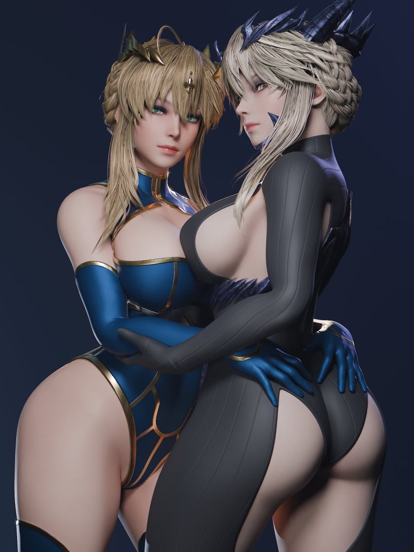 2girls artoria_pendragon_(lancer) artoria_pendragon_(lancer_alter) blonde blonde_female blonde_hair blonde_hair_female fate/grand_order fate_(series) female light-skinned_female light_skin milf ryanreos saber