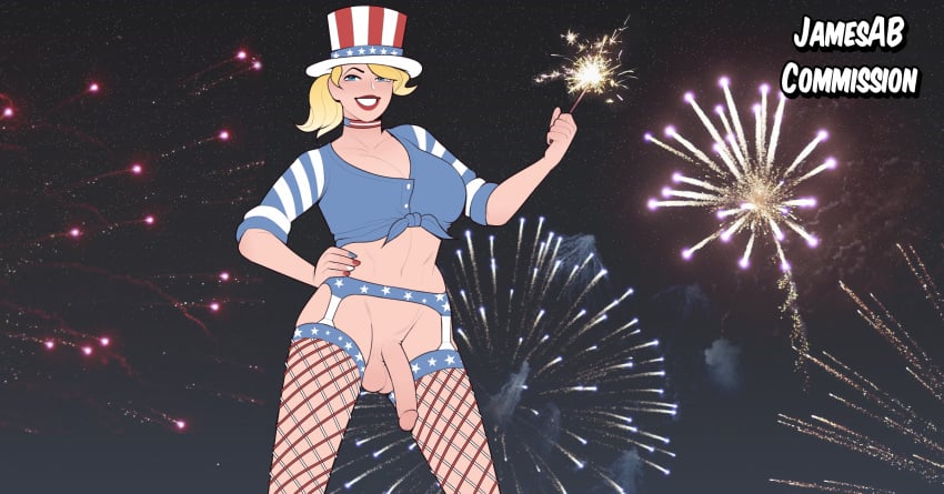 1futa american_flag american_flag_hat balls big_breasts big_penis blonde_hair blue_eyes breasts choker cleavage clothed clothing dickgirl digital_media_(artwork) fireworks futa_only futanari hand_on_hip hat huge_breasts huge_cock intersex jamesab large_breasts legs legwear light_skin lipstick long_hair looking_at_viewer makeup night outdoors penis ponytail pose posing semi-erect sky solo standing stars stockings testicles thick_thighs thighhighs thighs