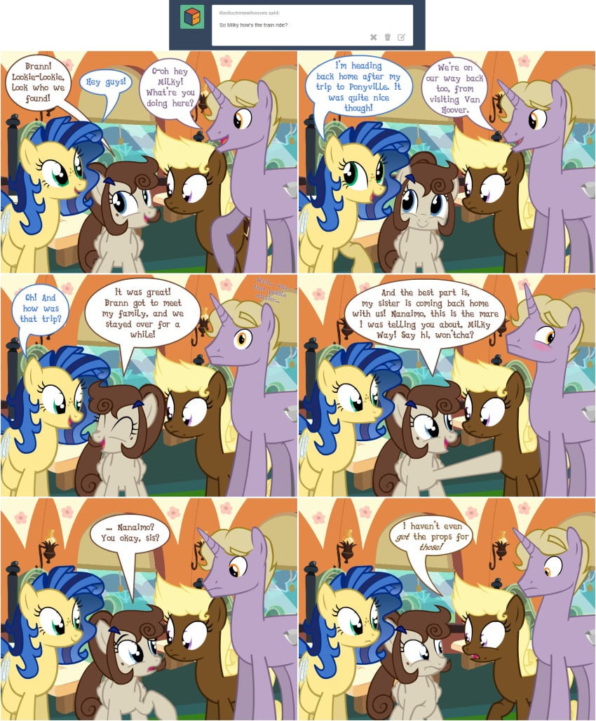 ask_blog big_crotchboobs blush brann_flakes_(oc) comic cookie_dough_(oc) crotchboobs dead_source english_text female flashequestria huge_crotchboobs impossibly_large_crotchboobs mare milky_way_(mlp) my_little_pony nanaimo_(oc) nipples nude oc oc_only pony strangerdanger text train tumblr