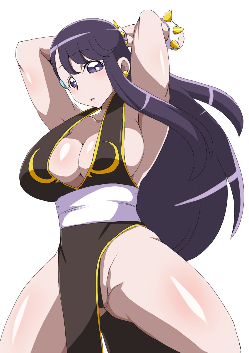 1girls big_breasts black_eyes black_hair blush bracelet busty capcom china_dress chun-li_(cosplay) cleavage clothing cosplay crossover curvy double_bun dress eye_contact female female_only front_view hair_bun half-closed_eyes heartcatch_precure! hourglass_figure human large_breasts long_hair looking_at_viewer open_mouth panties pose posing pretty_cure shiny shiny_skin shirakai simple_background solo spikes spread_legs spreading standing street_fighter thong tied_hair video_game video_games voluptuous white_background wide_hips yuri_tsukikage