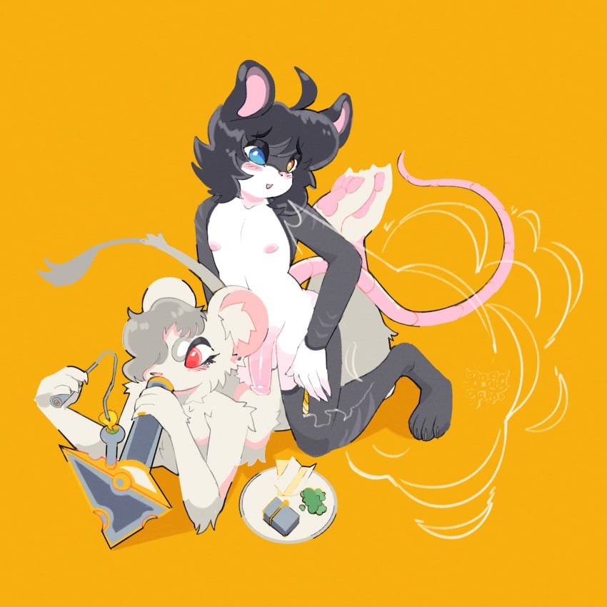 anthro bong boobataro drugs duo female femboy heterochromia hi_res male male/female mammal marijuana mouse murid murine nico_(labrattt) rat rodent sitting_on_another smoking smoking_marijuana