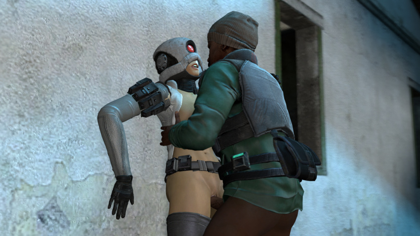 1boy 1boy1girl 1female 1girls 1male black_male black_penis boots combine combine_assassin combine_elite combine_soldier erection female_receiving half-life half-life_2 leggings male_rapist open_clothes open_clothing open_jacket open_legs open_mouth open_shirt pants_down penetration post-human pressed_against_wall pussy sfm source source_filmmaker valve