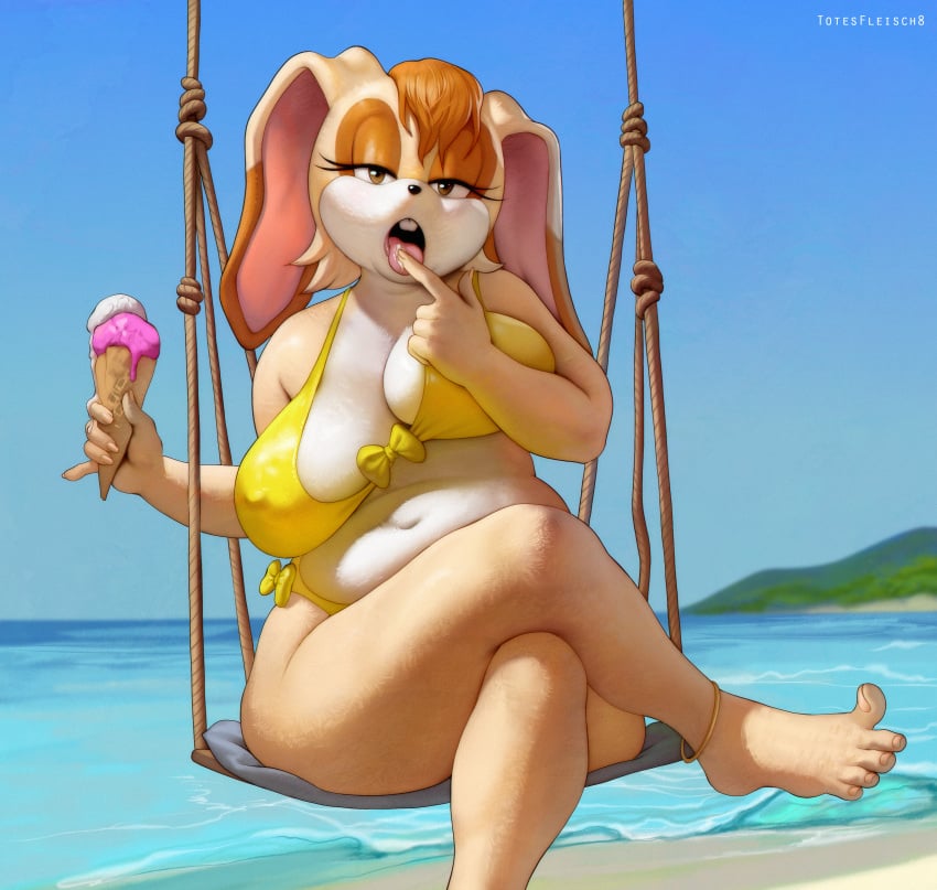 1girls anthro anthro_only bikini breasts furry furry_only ice_cream licking_finger milf nipple_bulge no_humans sonic_(series) thick_thighs thighs totesfleisch8 vanilla_the_rabbit