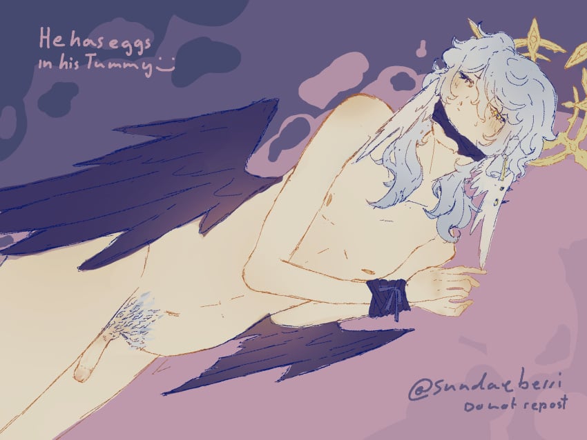 angel angel_wings bondage cute_male egg gag gag_bondage halo head_wings honkai:_star_rail hoyoverse male male_only male_pregnancy mouth_gag mpreg naked_male open_mouth small_penis solo_male submissive_male sunday_(honkai:_star_rail) tied_up wings yaoi