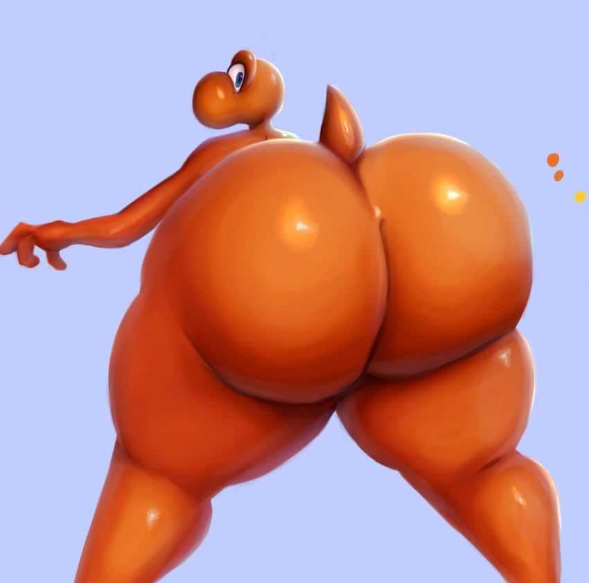 1boy ass ass ass_focus back back_view big_ass big_ass_(male) blue_eyes bubble_ass bubble_butt dat_ass eye_contact femboy fur furry furry_male furry_only huge_ass huge_butt male_focus male_only mario_(series) nintendo orange_body presenting thick_ass yoshi