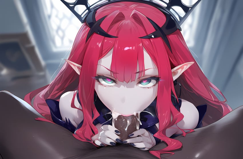 ai_generated baobhan_sith_(fate) bedroom blowjob dark-skinned_male fairy_knight_tristan_(fate) fate/grand_order fate_(series) interracial mirham red_hair